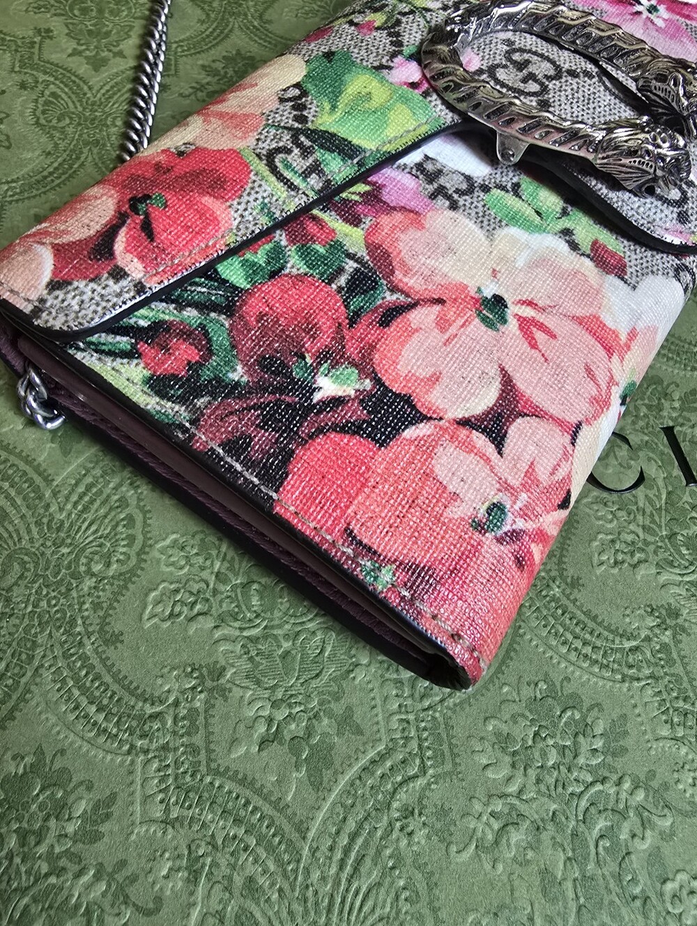 Authentic Gucci Floral Print Chain Wallet